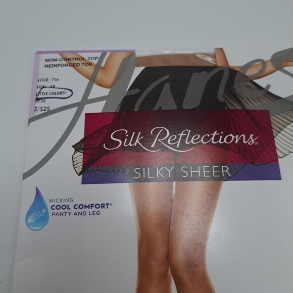Hanes Silk Reflections Silky Sheer Pantyhose Non-Control Top AB Tan - Picture 4 of 12